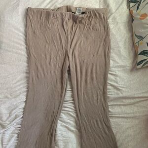Ribbed, tan, wide-leg pants from H&M. Elastic waistband, super stretchy.